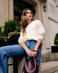 Embrace the beauty of 'Sand' in our signature Crew Neck Distressed Sweater.