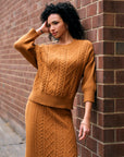 Ochre Three Quarter Sleeve Crew Neck Sweater