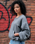 Heather Gray shirred hem long sleeve sweatshirt