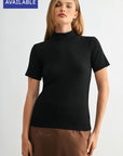Black Plus-Size Short Sleeve Mock Neck Top