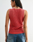 Sleeveless Acid Wash Crochet Top Red