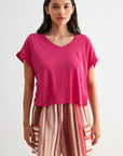 Bright Rose V-Neck Tee