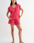 Bright Rose Crochet Detail Short