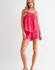 Bright Rose Beaded Neck A-Line Top