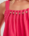 Bright Rose Beaded Neck A-Line Top