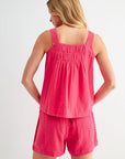 Bright Rose Beaded Neck A-Line Top