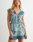 Extend Cap Sleeve Peplum Shirt Cadet Blue