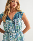 Extend Cap Sleeve Peplum Shirt Cadet Blue