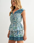 Extend Cap Sleeve Peplum Shirt Cadet Blue