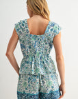 Extend Cap Sleeve Peplum Shirt Cadet Blue