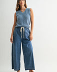 Sleeveless Acid Wash Crochet Top Ocean