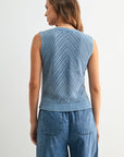 Sleeveless Acid Wash Crochet Top Ocean
