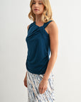 Asymmetric Neck Knit Top Blue Opal