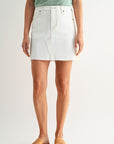 Color Blocked Denim Skirt Ivory