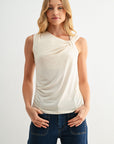 Asymmetric Neck Knit Top Beige