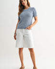 Ocean Short Sleeve Acid Wash Crochet Top