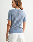 Ocean Short Sleeve Acid Wash Crochet Top