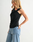 Asymmetric Neck Knit Top Black