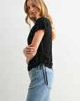 Side Tie Knit Top Black