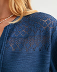 Cadet Blue Tie Neck Pointelle Top