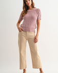 Conch Short Sleeve Acid Wash Crochet Top