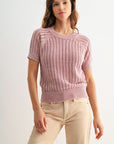 Conch Short Sleeve Acid Wash Crochet Top