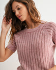 Conch Short Sleeve Acid Wash Crochet Top