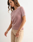 Conch Short Sleeve Acid Wash Crochet Top