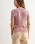 Conch Short Sleeve Acid Wash Crochet Top