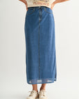 Indigo Denim Mesh Maxi Skirt