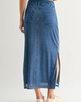 Indigo Denim Mesh Maxi Skirt