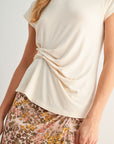 Beige Draped Knit Top