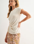 Beige Draped Knit Top