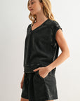 Black Crochet Detail Muscle Tee