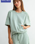 Soft Sage Plus-Size Short Sleeve Lace Mixed Sweatshirt