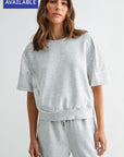 Heather Grey Plus-Size Short Sleeve Lace Mixed Sweatshirt