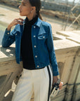 Medium Indigo Denim Bomber Jacket