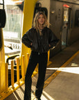 Brown Faux Leather Zip Up Dolman Jacket