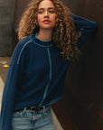 Cadet Blue Long Sleeve Blanket Stitch Sweater