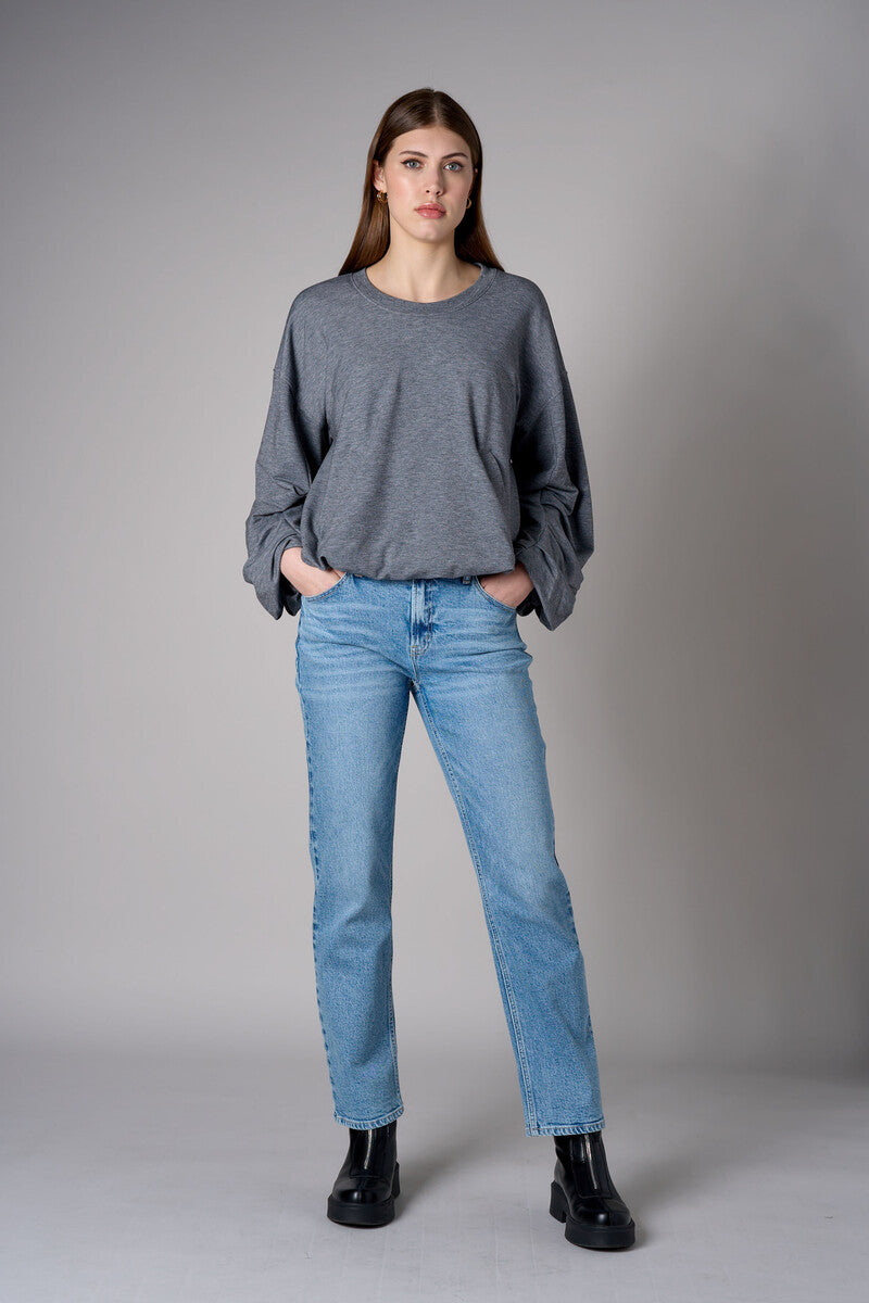 Heather Gray shirred hem long sleeve sweatshirt