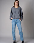 Heather Gray shirred hem long sleeve sweatshirt