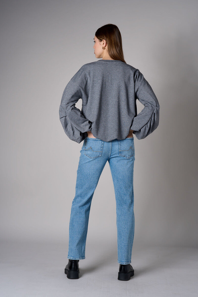 Heather Gray shirred hem long sleeve sweatshirt