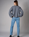 Heather Gray shirred hem long sleeve sweatshirt