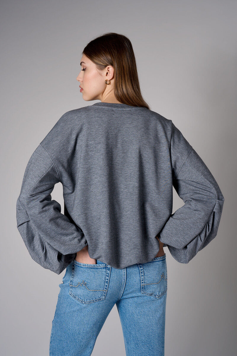 Heather Gray shirred hem long sleeve sweatshirt