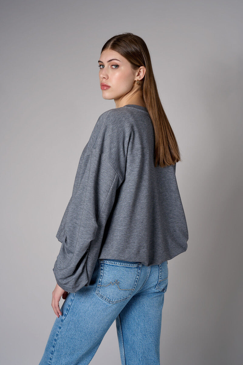 Heather Gray shirred hem long sleeve sweatshirt