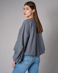 Heather Gray shirred hem long sleeve sweatshirt
