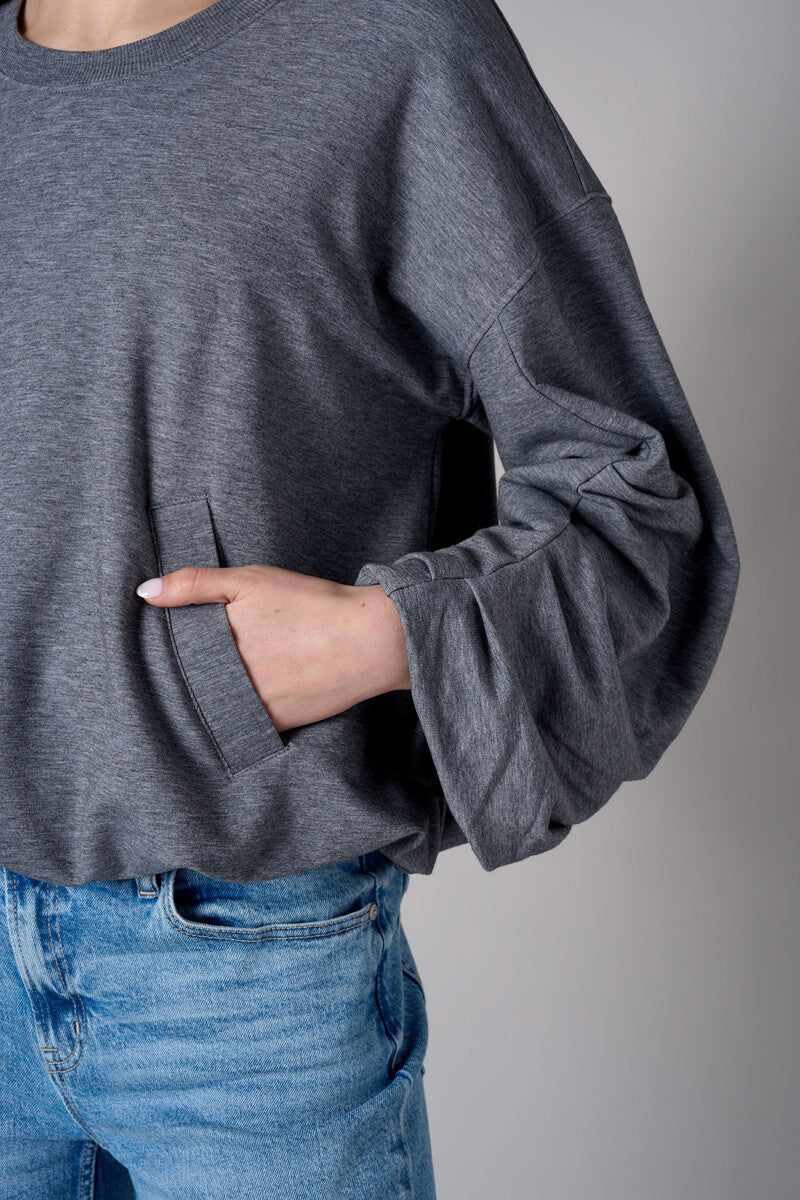 Heather Gray shirred hem long sleeve sweatshirt