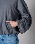Heather Gray shirred hem long sleeve sweatshirt