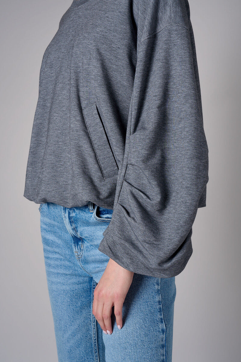 Heather Gray shirred hem long sleeve sweatshirt