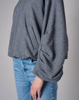 Heather Gray shirred hem long sleeve sweatshirt
